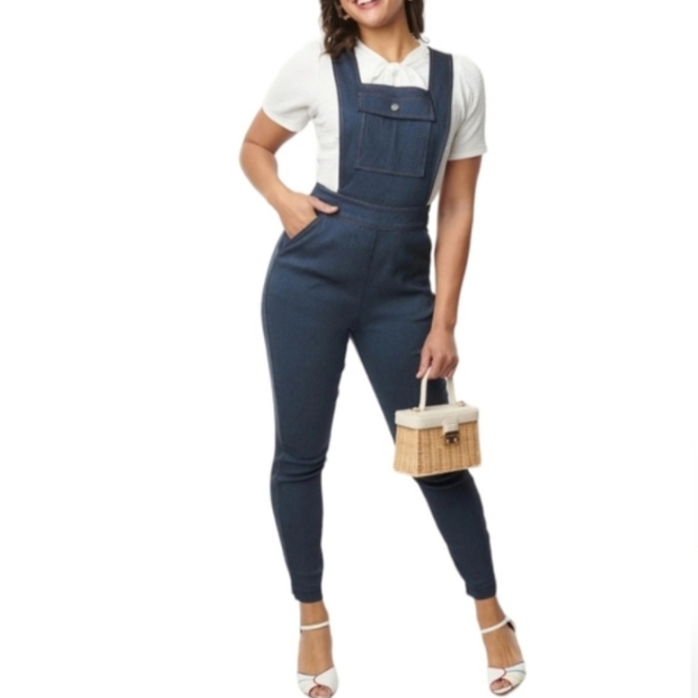 Unique Vintage Dark Denim Overalls - Picture 3 of 12